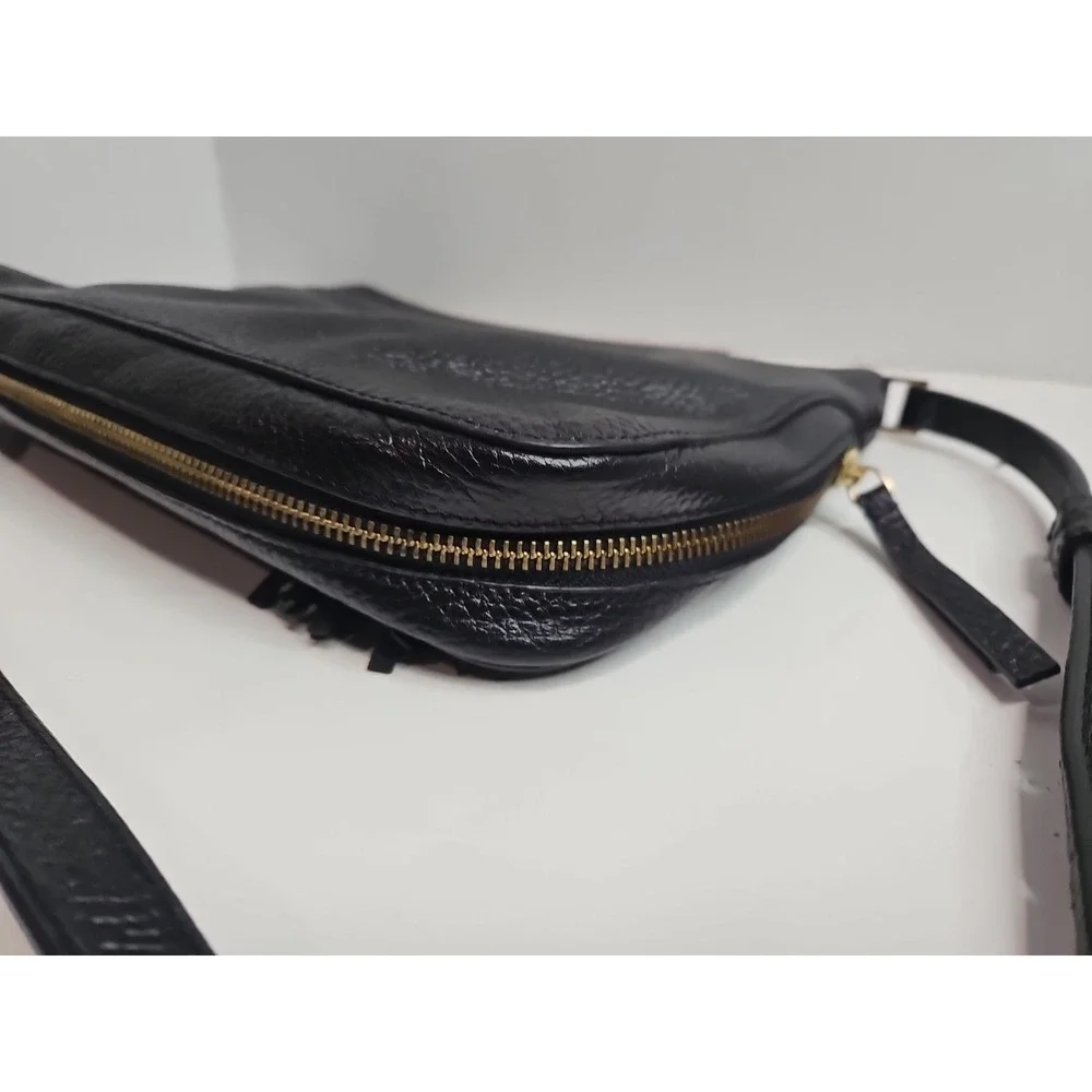 Halogen Black Pebbled Thick Leather Adjustable Crossbody Shoulder Bag Tassel (F)